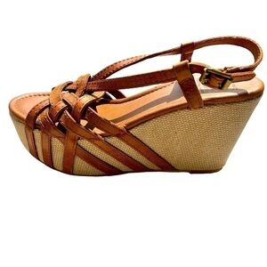 Lucky Brand Strappy Wedge Espadrille Sandals 8.5 M Brown Leather